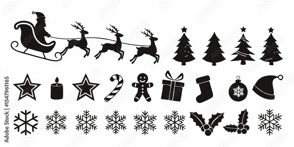 Naklejka premium Holiday Vector Pack – Santa, Trees, Snowflakes & More