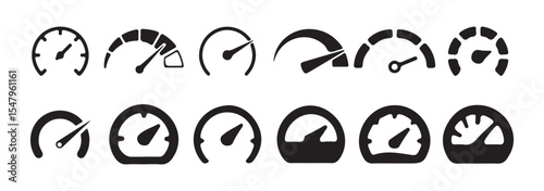 Black Speedometer and Gauge Icon Collection – Vehicle Dashboard Vector Symbols. Victor illustration eps 10
