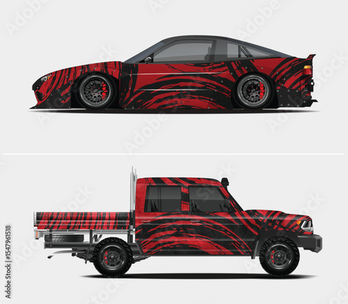 Red and Black Graphic Wraps for Car and Truck