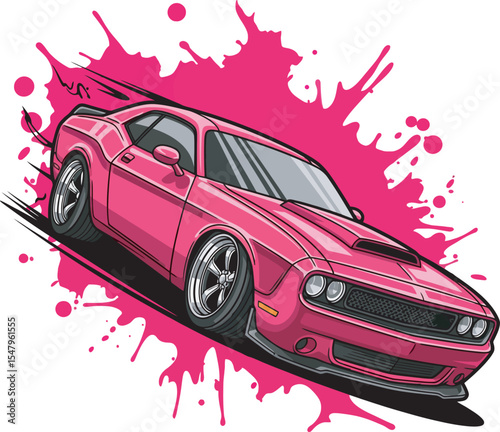 Pink Muscle Car Illustration High-Performance Speed and Style