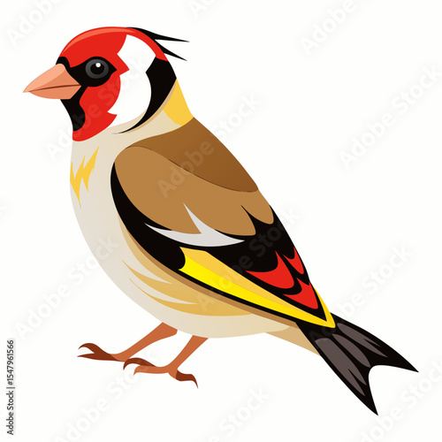 Vector Illustration of Central Asian Goldfinch – Elegant Wild Songbird Drawing