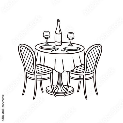 Dining Table Outline Vector Icon Isolated on White Background