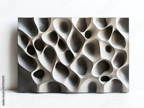 A sound diffuser panel, isolated on a white surface, with geometric patterns and no shadow.