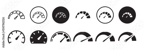 Black Speedometer and Gauge Icon Collection – Vehicle Dashboard Vector Symbols. Victor illustration eps 10