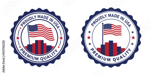 Premium Quality Made in USA Badges with American Flag and Podium Design in Red, White, and Blue