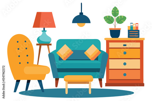 Mid-Century Modern Living Room Interior Design Cozy and Stylish Furniture Arrangement