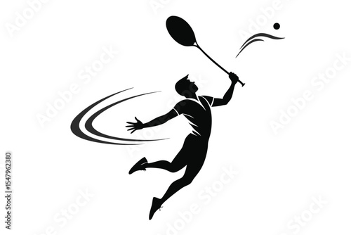 Tennis player silhouette serving the ball with racket in action