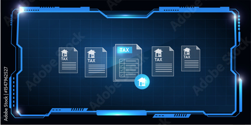 Online Real Estate Administration and Digital Property Tax Filing on a Futuristic Dashboard