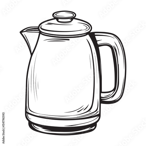 Simple, black and white silhouette of an electric tea kettle  Electric Tea Kettle with Tea Leaves Design, electric kettle Vector black silhouette. with white background, 