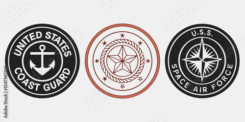 United states military seals vector illustration featuring coast guard and space force