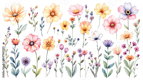 seamless background with flowers, Set watrecolor floral background with flowers