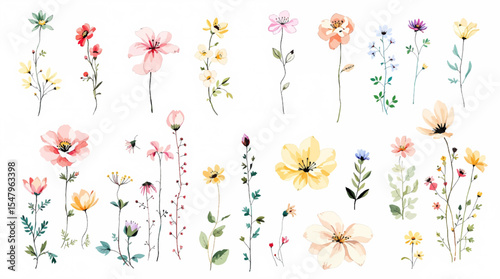 seamless background with flowers, Set watrecolor floral background with flowers