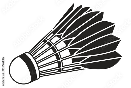 Black and white vector illustration of a badminton shuttlecock on white
