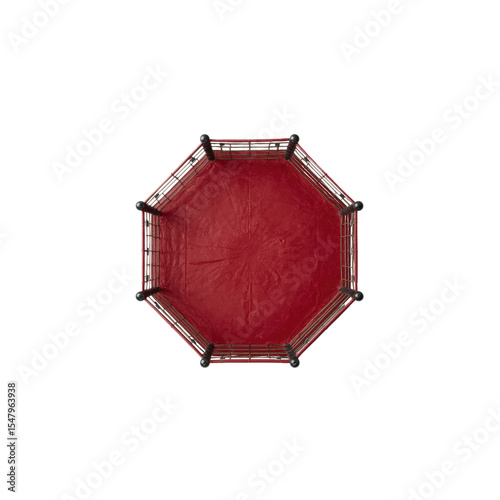 Aerial View of Empty Octagon Boxing Ring with Red Canvas