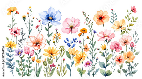 Set watrecolor floral background with flowers