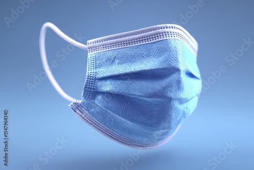 Floating Light Blue Disposable Face Mask on Pale Blue Background