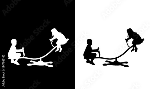 kids seesaw silhouette vector illustration, swing, happy, kids, kid playing with toys, little girl playing with toys silhouette vector illustration, child playing silhouette, child silhouette, mother,