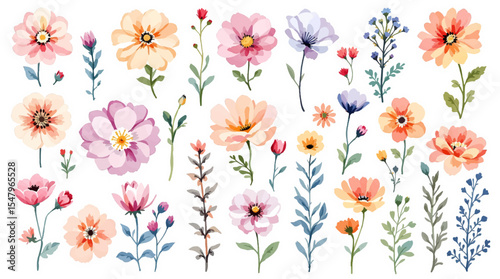 bouquet of flowers, Set of watercolor wild flowers, set of flowers clipart