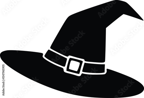 Classic Witch's Hat Silhouette A Pointed Halloween Accessory with a Wide Brim and Buckle