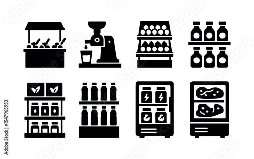 Business and communication solid icon set. essential tools and symbols collection