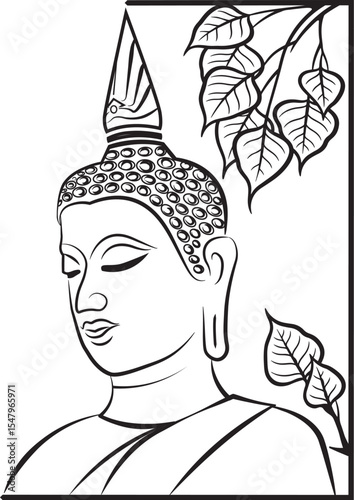Minimalist vector drawing of a Buddha figure, representing tranquility, wisdom, and Buddhist principles, suitable for various graphic design applications.