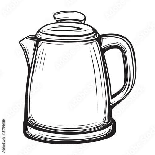 Simple, black and white silhouette of an electric tea kettle  Electric Tea Kettle with Tea Leaves Design, electric kettle Vector black silhouette. with white background, 