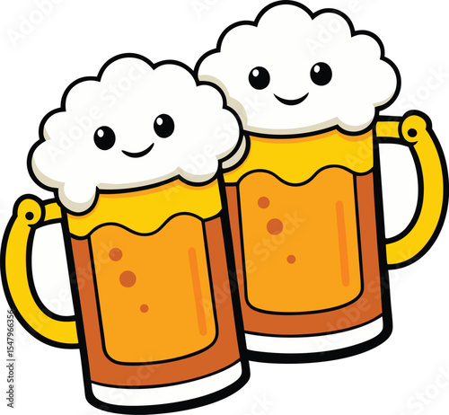 Cute Cartoon Beer Steins Cheers to Friendship Illustration