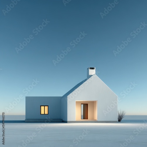 Minimalist White House in Desert Landscape