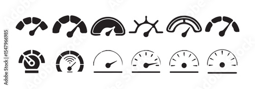 Black Speedometer and Gauge Icon Collection – Vehicle Dashboard Vector Symbols. Victor illustration eps 10
