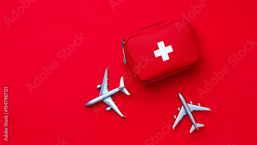 Emergency Medical Kit and Airplane: Symbol of Travel Safety and Preparedness