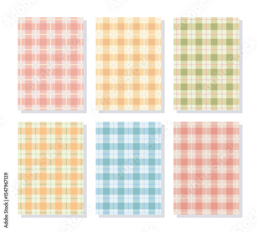 Pastel checkered pastel pattern set. Cute gingham repeat. Party decor and fashion textile design.