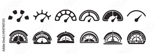 Black Speedometer and Gauge Icon Collection – Vehicle Dashboard Vector Symbols. Victor illustration eps 10