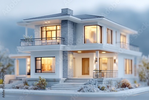 Modern Two Story House in Snowy Landscape
