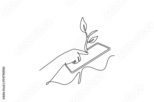 Using gadget concept. Single line draw design. Vector graphic illustration
