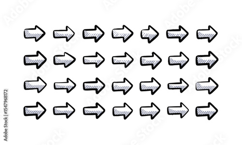 scalable modern vector illustration titled Sketch Arrow Icon Collection featuring a set of straight, curved, diagonal, circular, and looped arrows, easily editable and scalable.