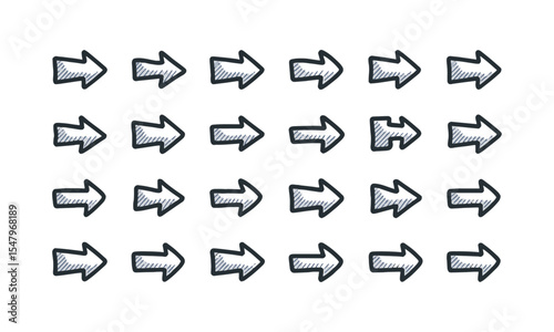 scalable modern vector illustration titled Sketch Arrow Icon Collection featuring a set of straight, curved, diagonal, circular, and looped arrows, easily editable and scalable.