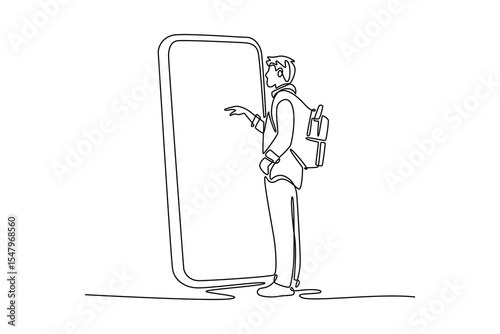 Using gadget concept. Single line draw design. Vector graphic illustration
