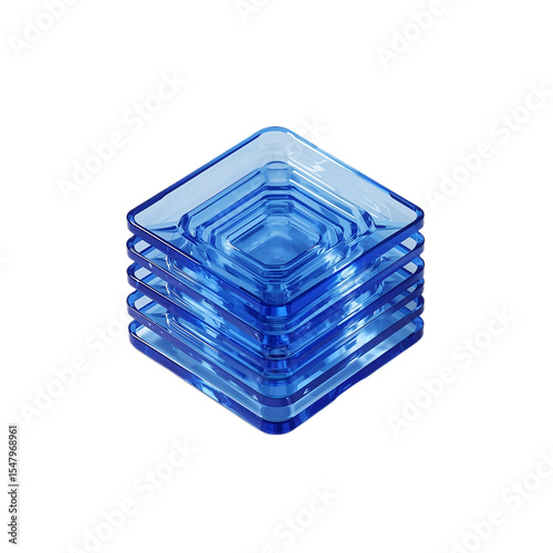 Stack of Square Blue Glass Dishes Modern Home Decor