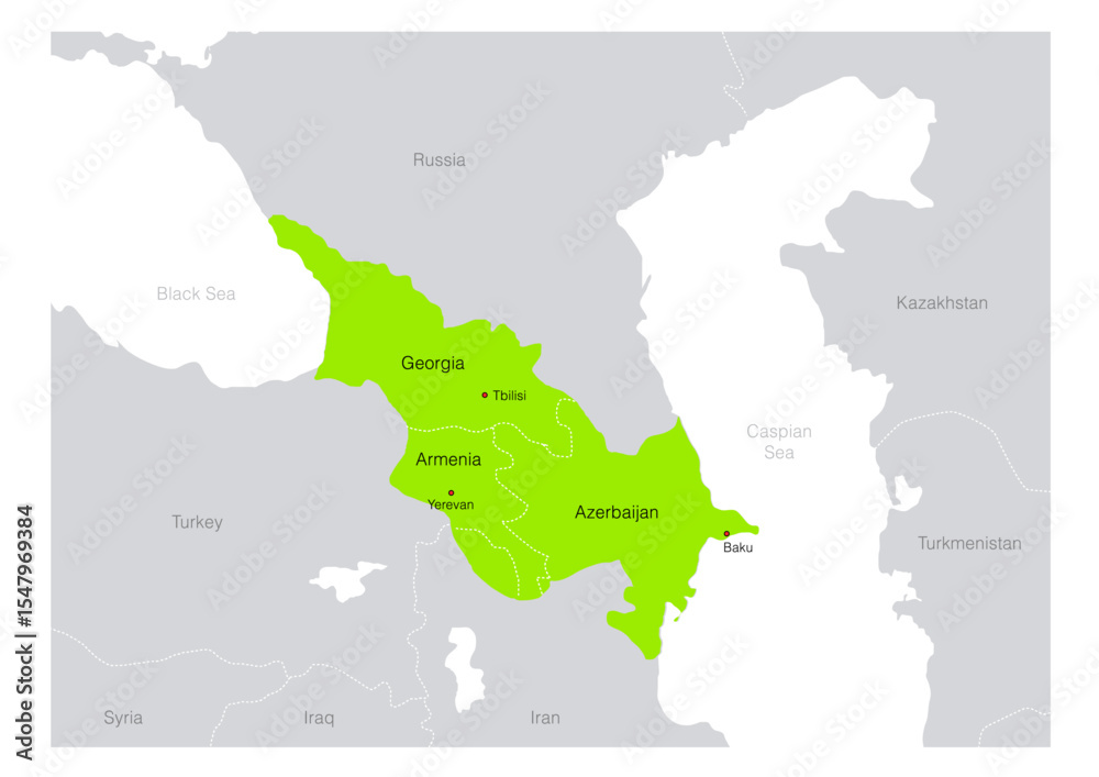 Fototapeta premium 南コーカサス地方の地図 Map of Azerbaijan, Armenia, Georgia 