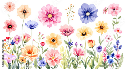 Spring  Set flowers watrecolor clipart on withe background