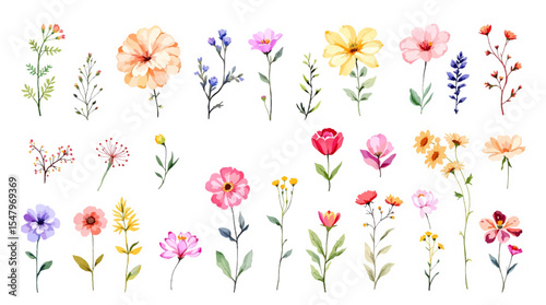 Spring  Set flowers watrecolor clipart on withe background