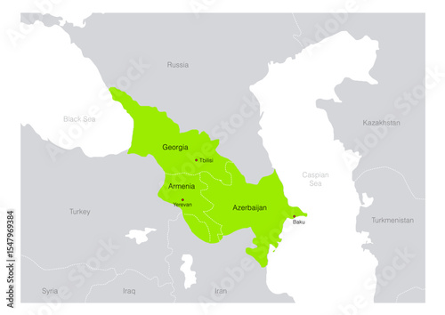 南コーカサス地方の地図　Map of Azerbaijan, Armenia, Georgia
