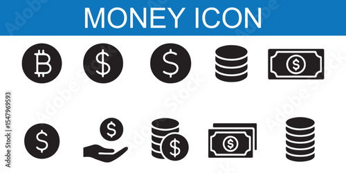 money icon set. containing cash, saving, wallet, transfer, withdraw icons. finance symbol for app, ui, website and design element. transparent png and vector illustration.