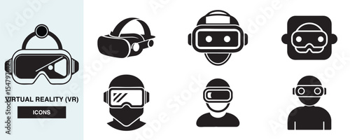 Virtual Reality, VR headset silhouette vector illustration. person wearing vr goggles device.
