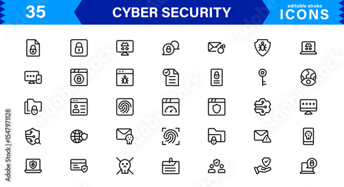 Cyber Security Icon Set Featuring Protection, Shield, Data, Encryption, and Firewall Concepts in a Professional, Clean, and SEO-Optimized Vector Style