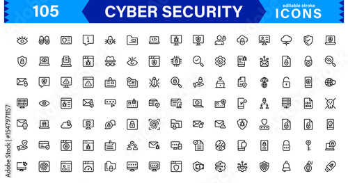 Cyber Security Icon Set Featuring Protection, Shield, Data, Encryption, and Firewall Concepts in a Professional, Clean, and SEO-Optimized Vector Style