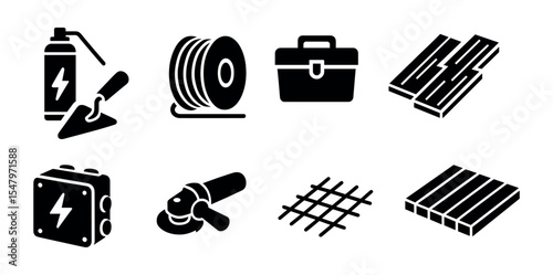 Education, entertainment silhouette icon set. interactive, learning icons collection