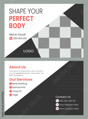  Gym postcard template design vector
