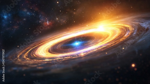 A bright beautiful galaxy swirling amidst the vast starry space background