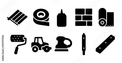 Renovation, tools silhouette icon set. construction, equipment silhouette collection